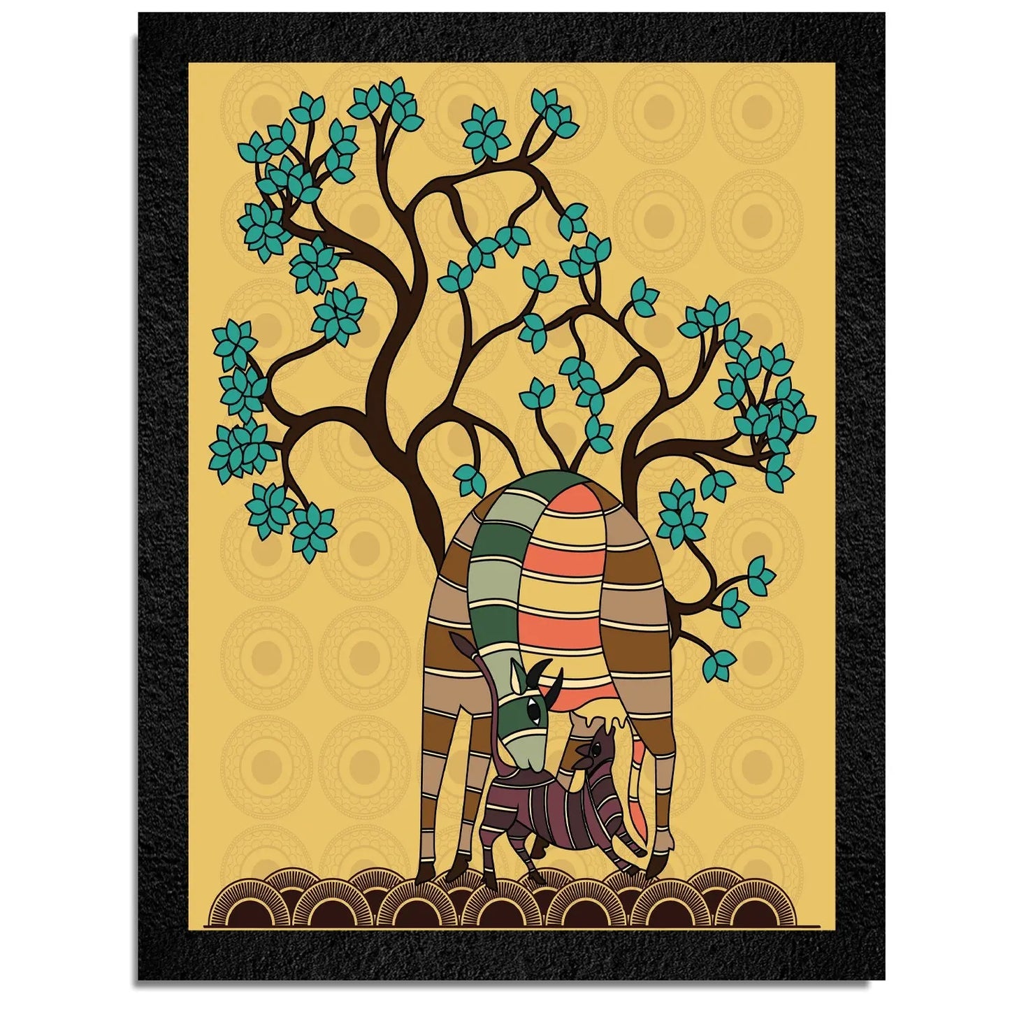 A mother deer and fawn folk art painting by DSF Wall Art.