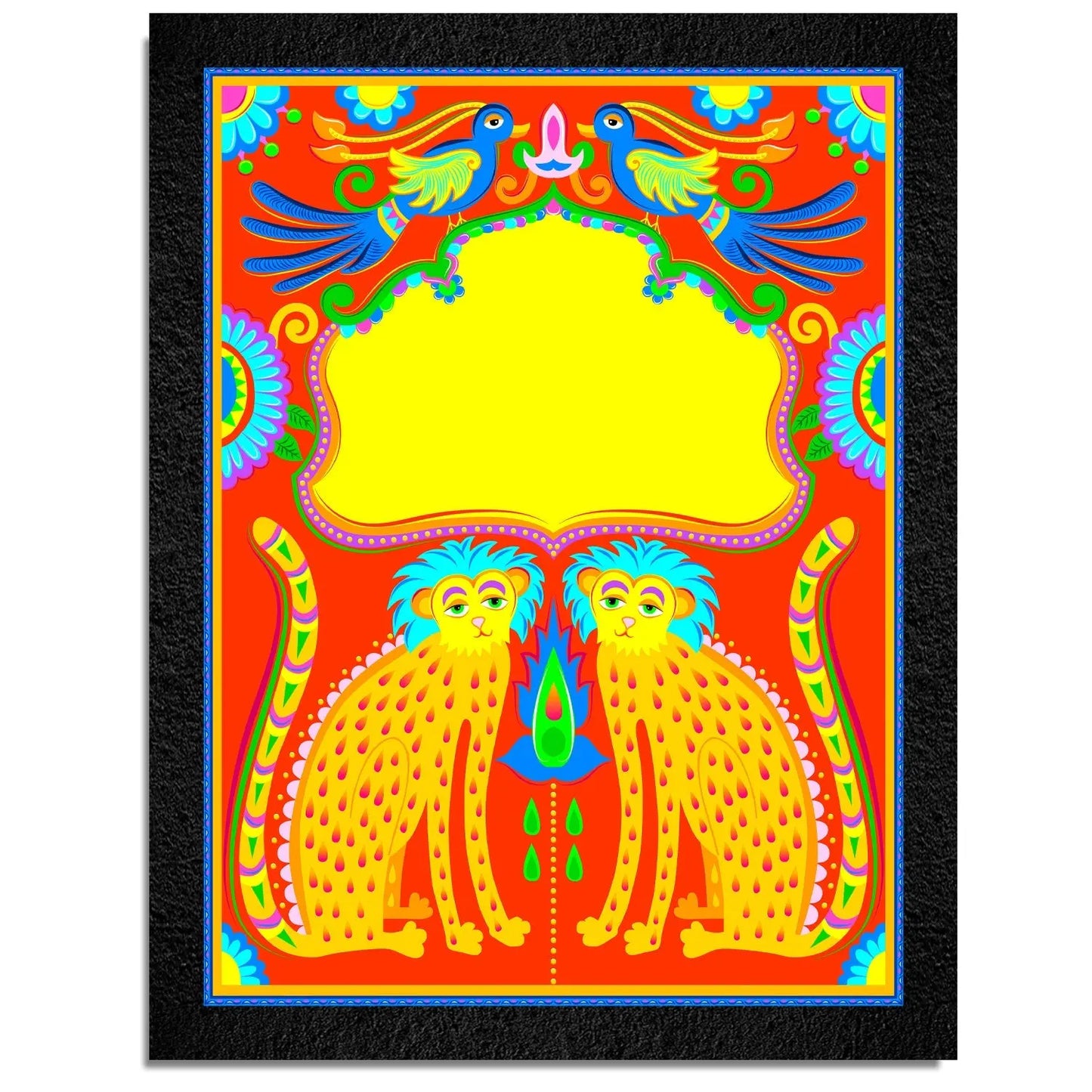 A traditional Indian folk art painting of two monkeys by DSF Wall Art.