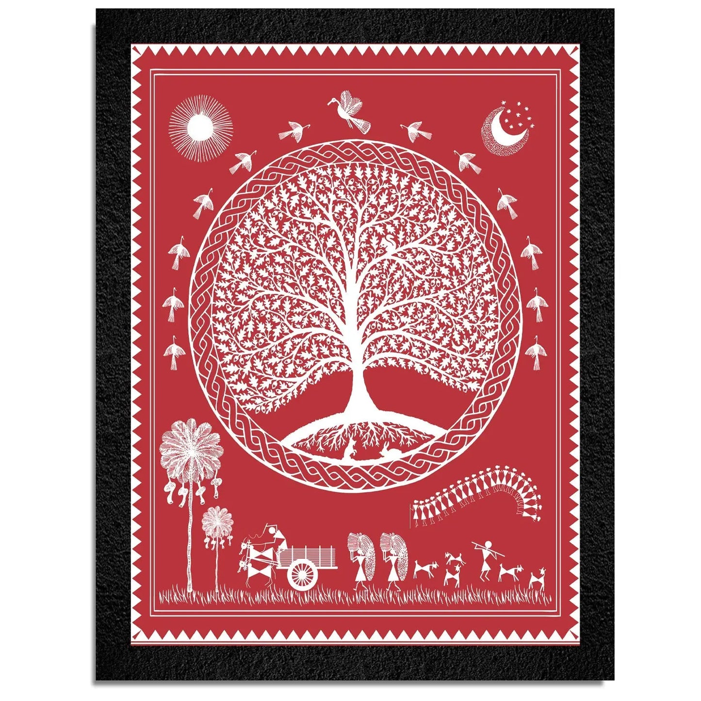 A traditional Warli Art framed wall painting by DSF Wall Art.