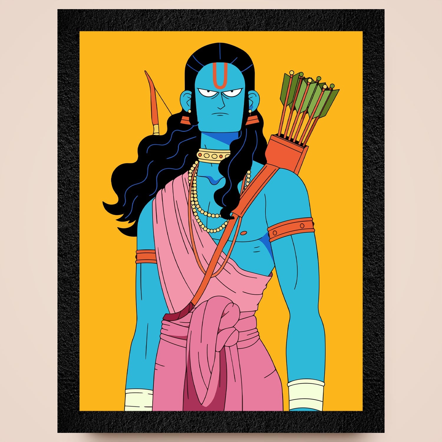 Lord Shree Ram Illustration - Divine Framed Wall Art for Spiritual Home Decor