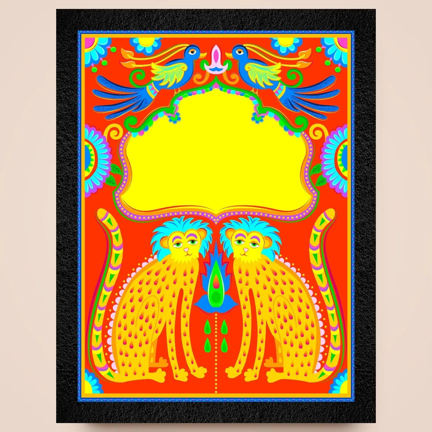 A traditional Indian folk art painting of two monkeys by DSF Wall Art.