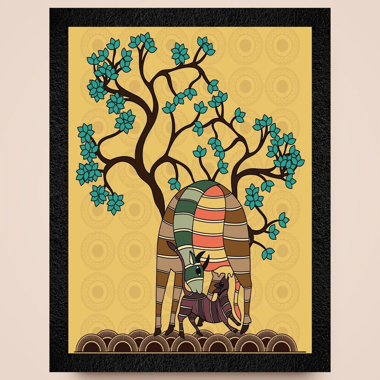 A mother deer and fawn folk art painting by DSF Wall Art.