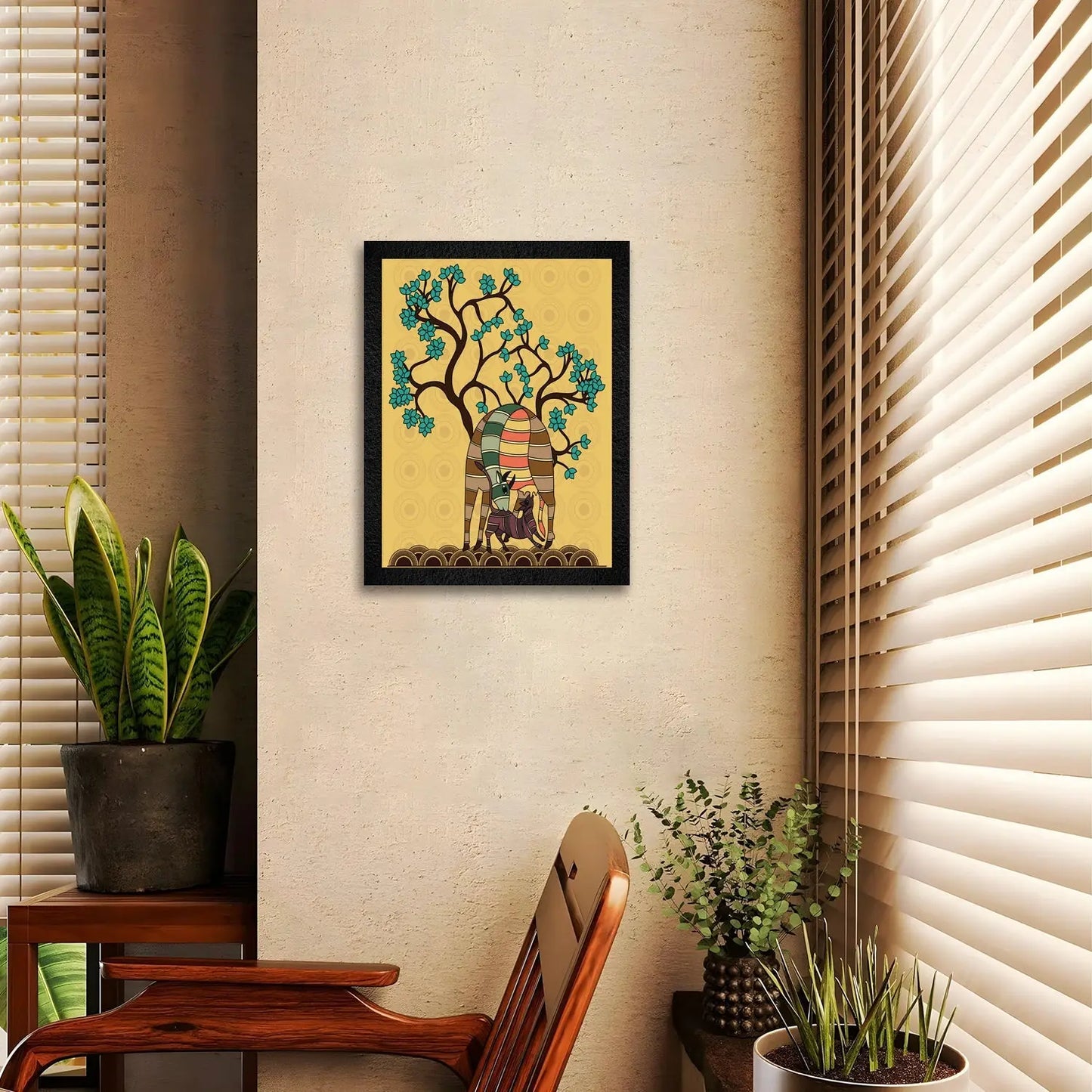 A mother deer and fawn folk art painting by DSF Wall Art.