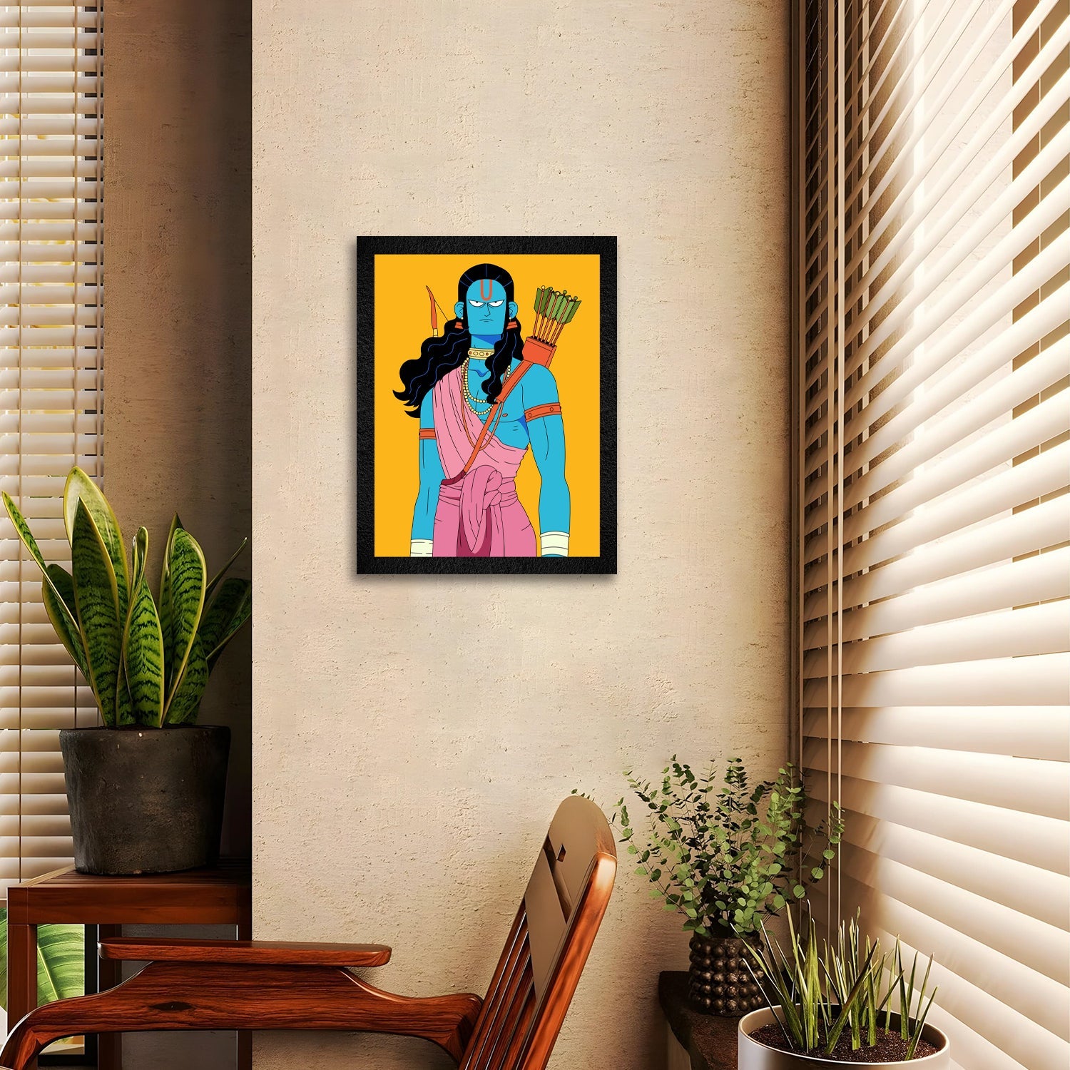 Lord Shree Ram Illustration - Divine Framed Wall Art for Spiritual Home Decor
