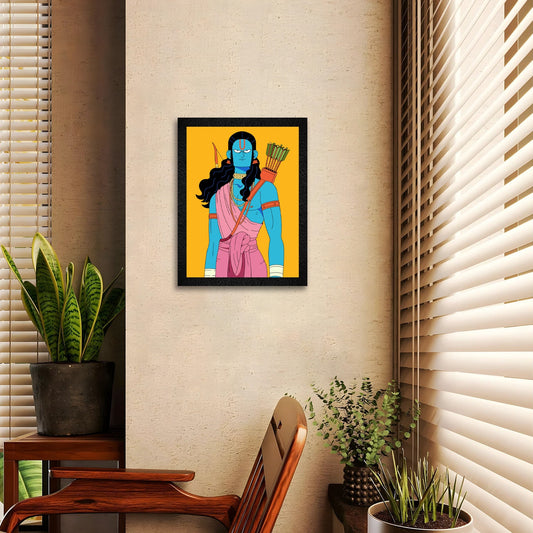 Lord Shree Ram Illustration - Divine Framed Wall Art for Spiritual Home Decor
