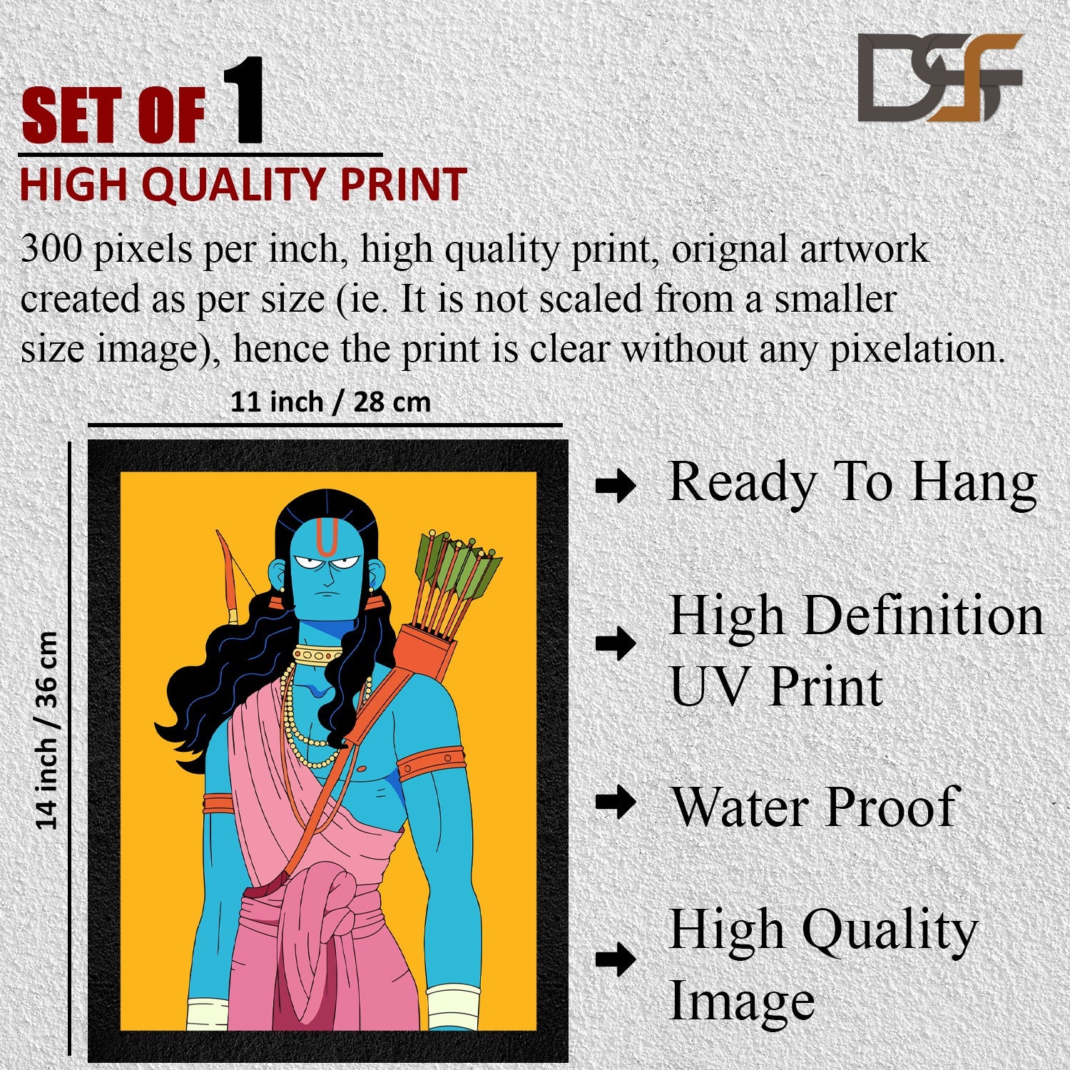 Lord Shree Ram Illustration - Divine Framed Wall Art for Spiritual Home Decor