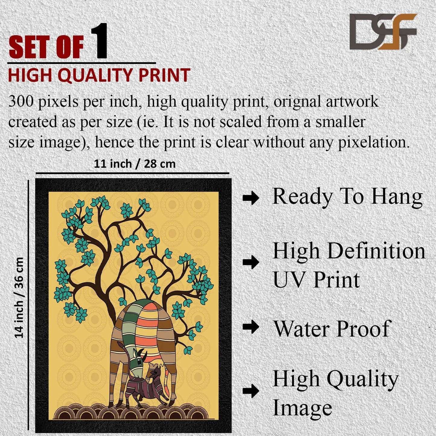 A mother deer and fawn folk art painting by DSF Wall Art.