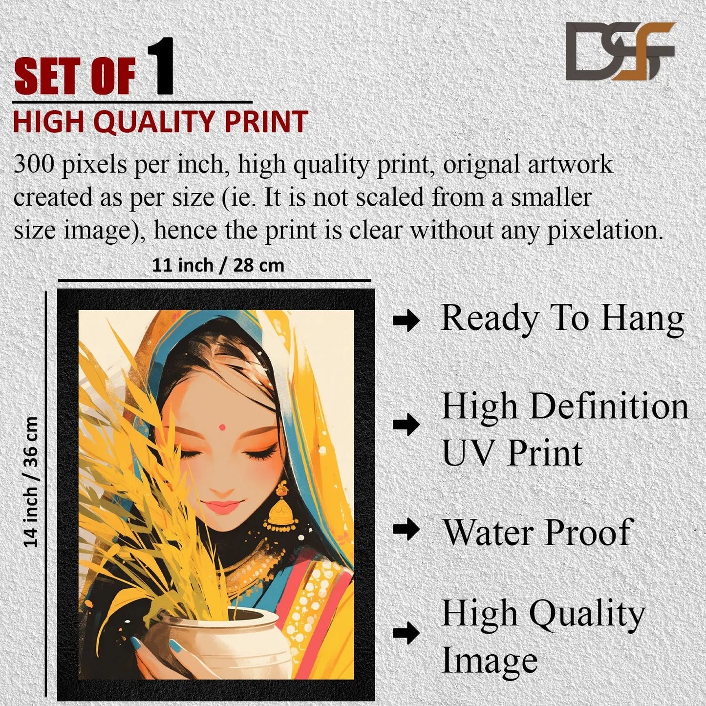 A vibrant Indian girl abstract framed wall art by DSF Wall Art.