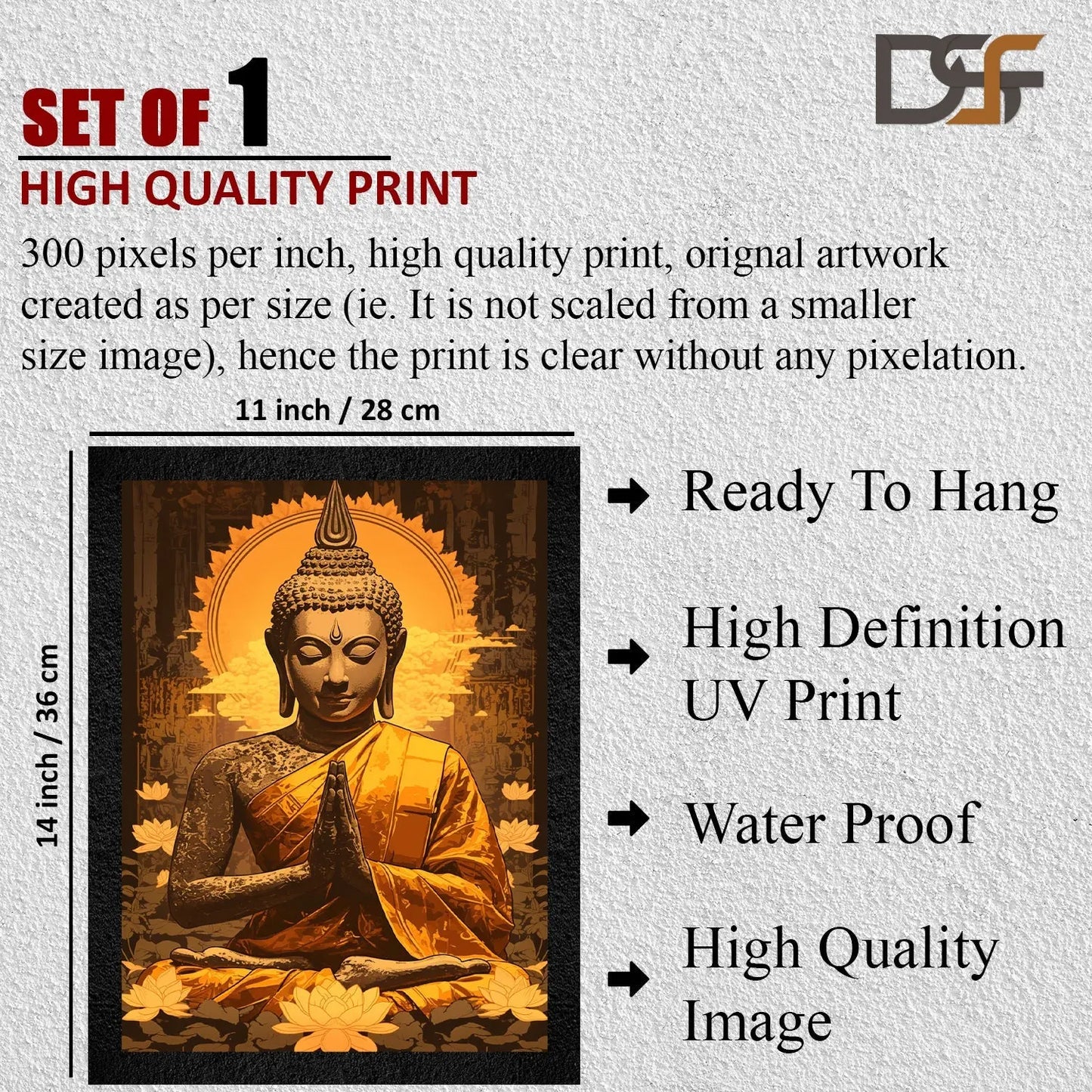 DSF Wall Art ke is Buddha meditation painting ko living room ke liye istemal karein, jo peace aur serenity ke liye perfect hai. Yeh framed wall art ek modern aur spiritual look deta hai.