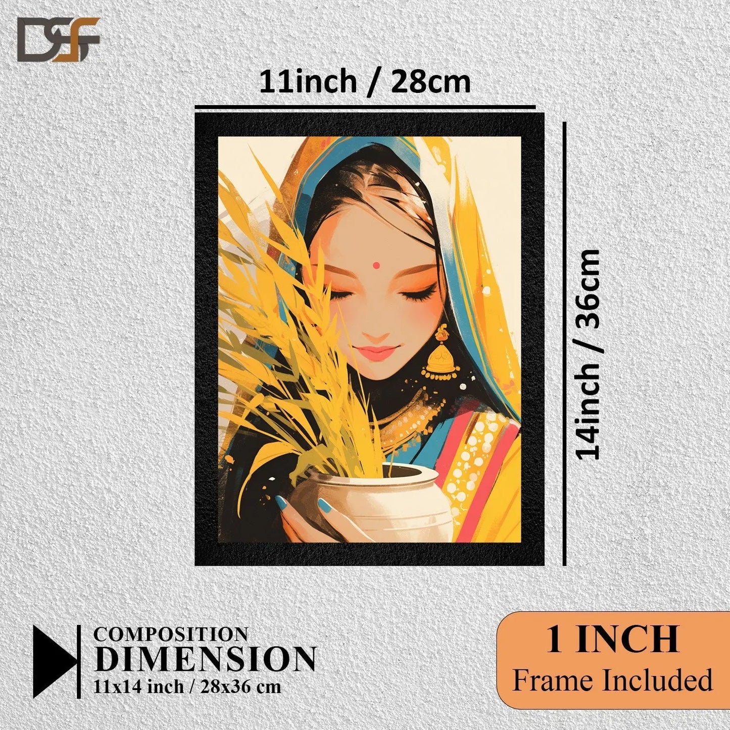 A vibrant Indian girl abstract framed wall art by DSF Wall Art.