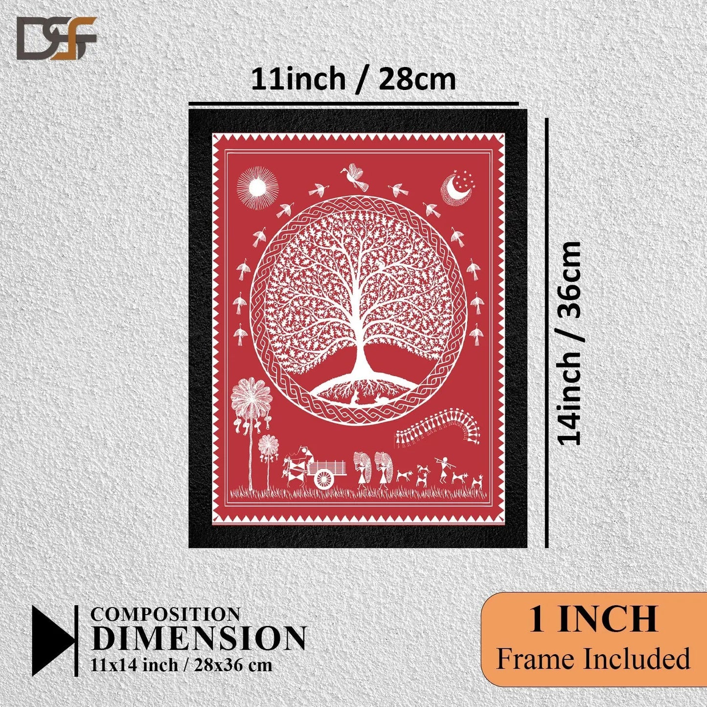 A traditional Warli Art framed wall painting by DSF Wall Art.