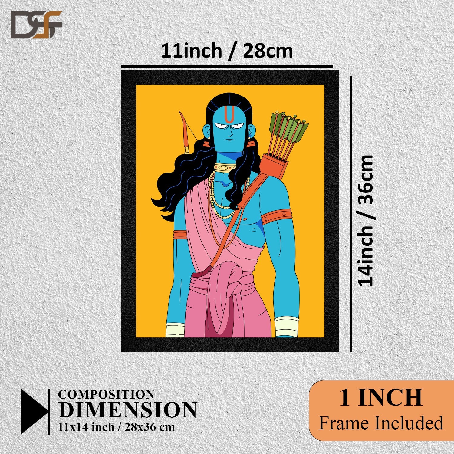 Lord Shree Ram Illustration - Divine Framed Wall Art for Spiritual Home Decor