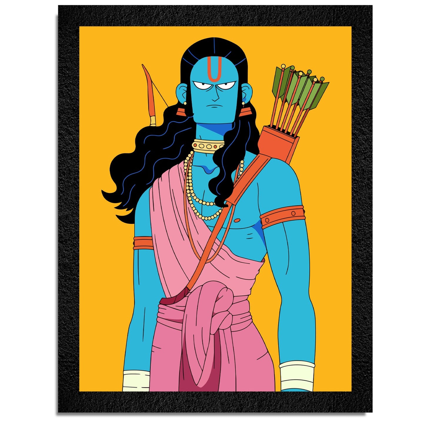 Lord Shree Ram Illustration - Divine Framed Wall Art for Spiritual Home Decor