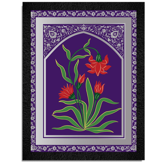 A traditional framed wall art painting of a red flower plant by DSF Wall Art.
