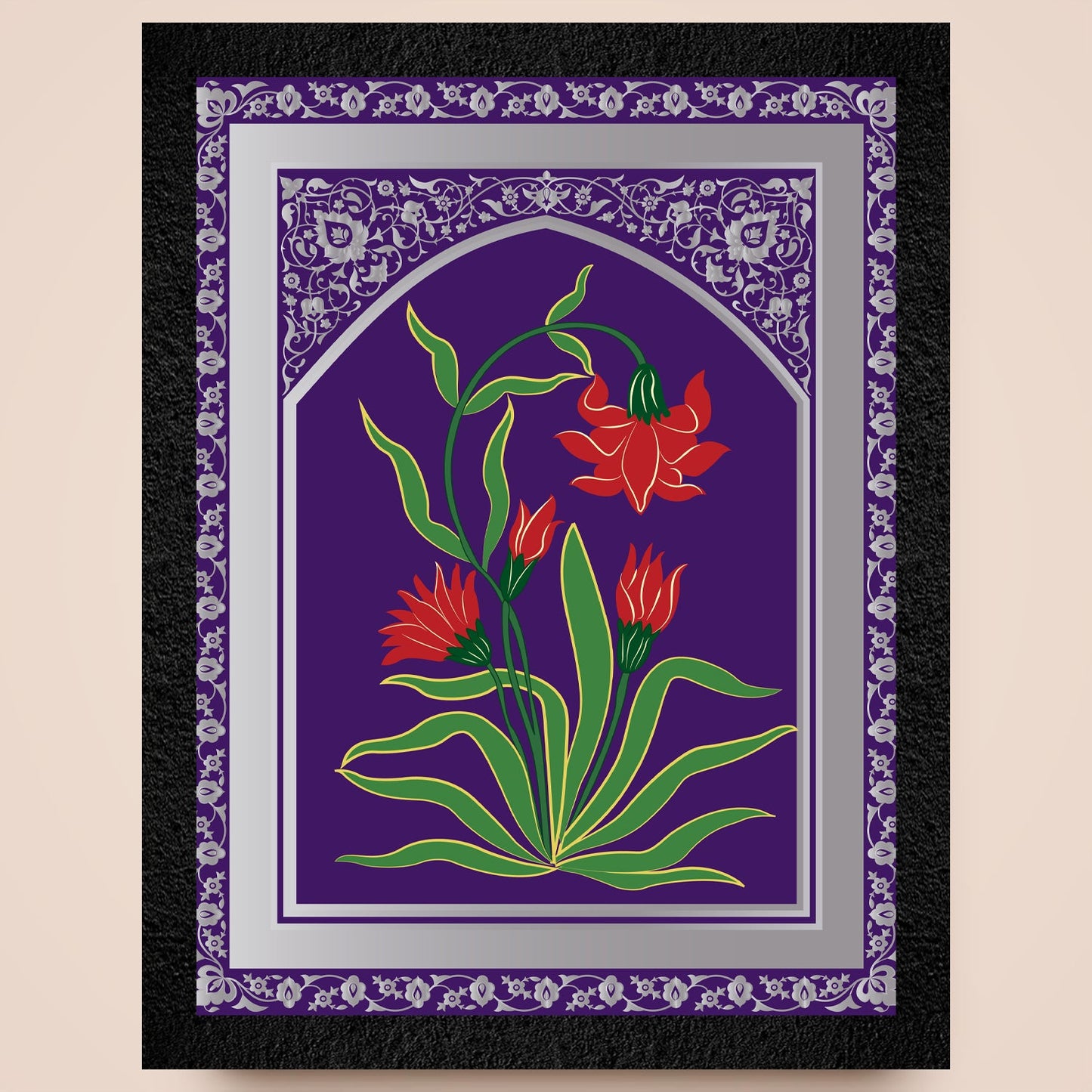 A traditional framed wall art painting of a red flower plant by DSF Wall Art.