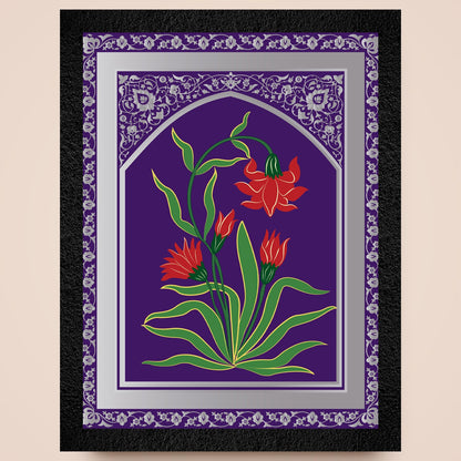 A traditional framed wall art painting of a red flower plant by DSF Wall Art.