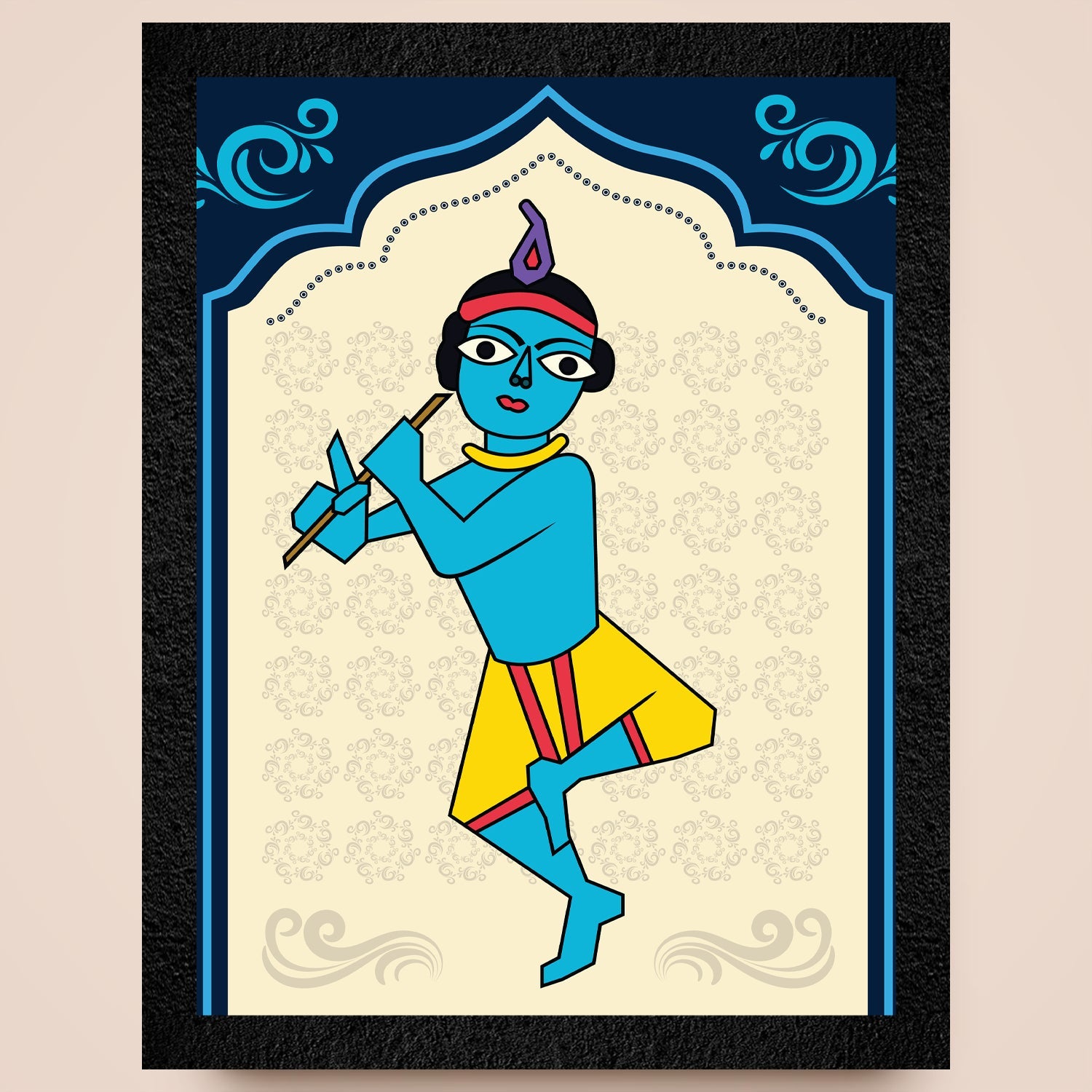 A framed Lord Krishna flute painting by DSF Wall Art.