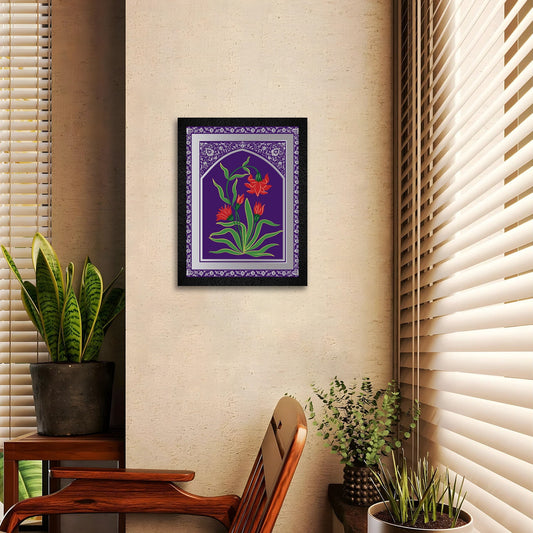 A traditional framed wall art painting of a red flower plant by DSF Wall Art.