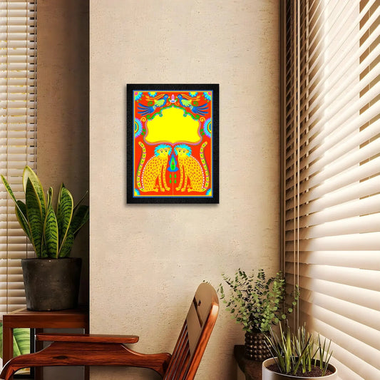 A traditional Indian folk art painting of two monkeys by DSF Wall Art.