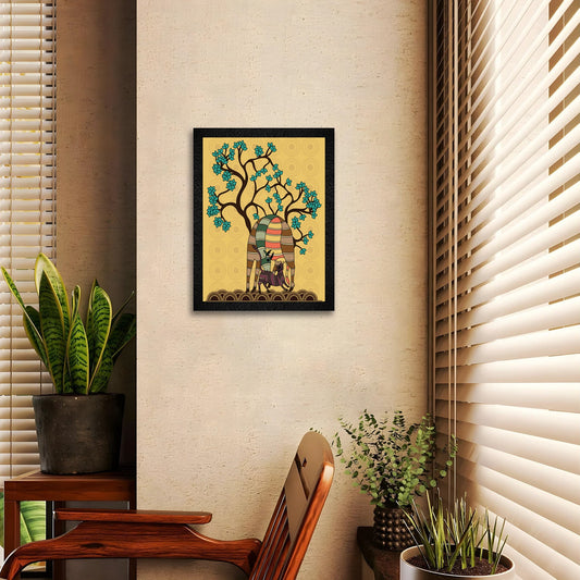 A mother deer and fawn folk art painting by DSF Wall Art.
