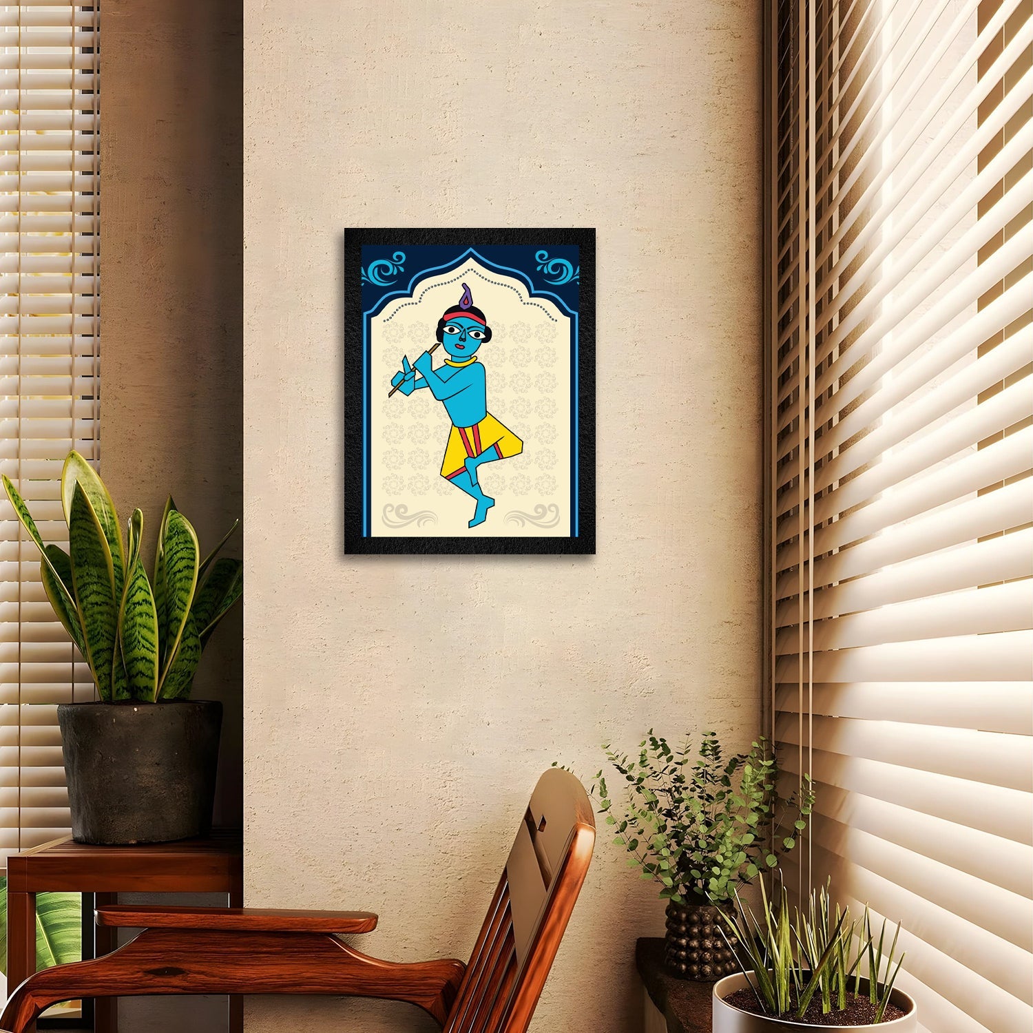 A framed Lord Krishna flute painting by DSF Wall Art.