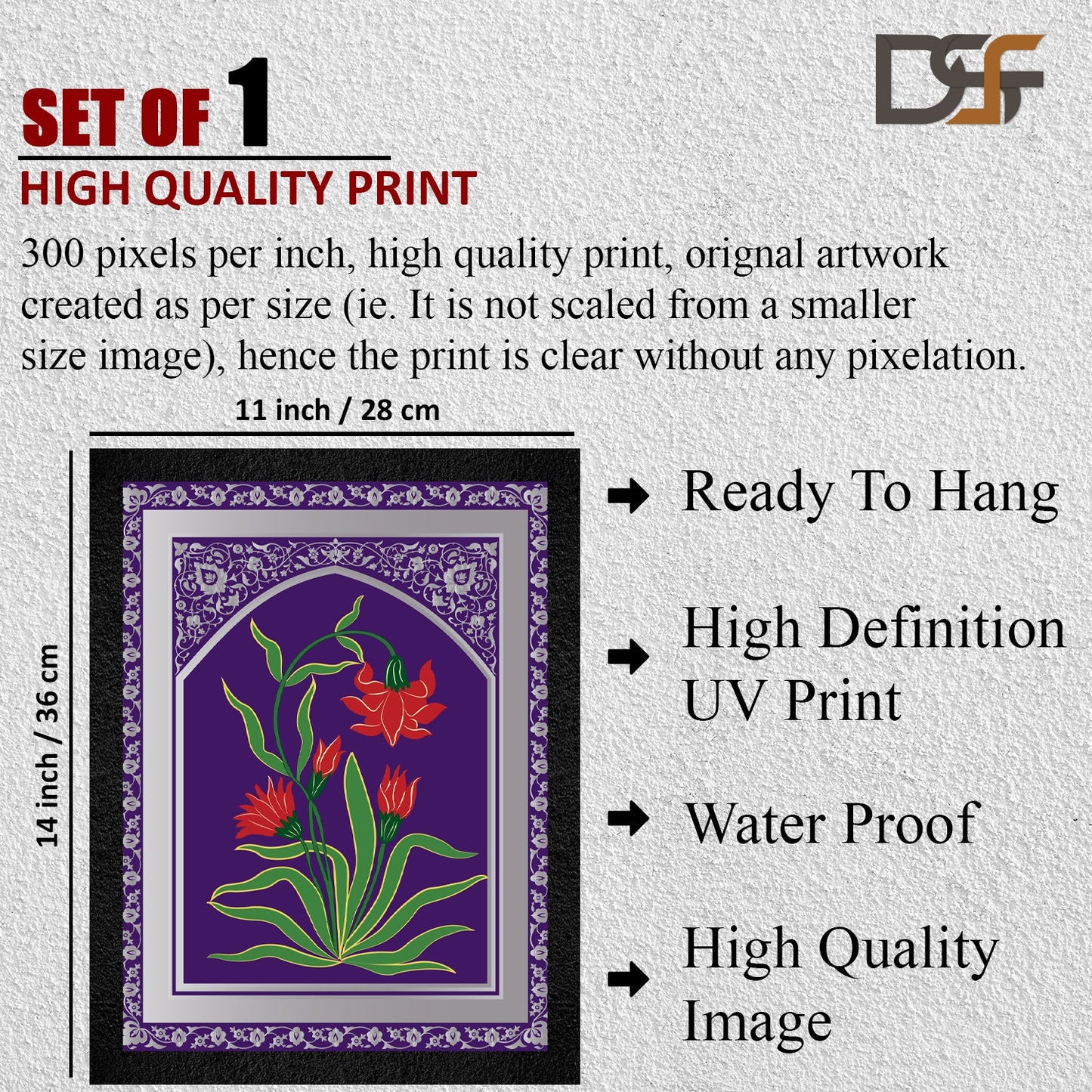 A traditional framed wall art painting of a red flower plant by DSF Wall Art.