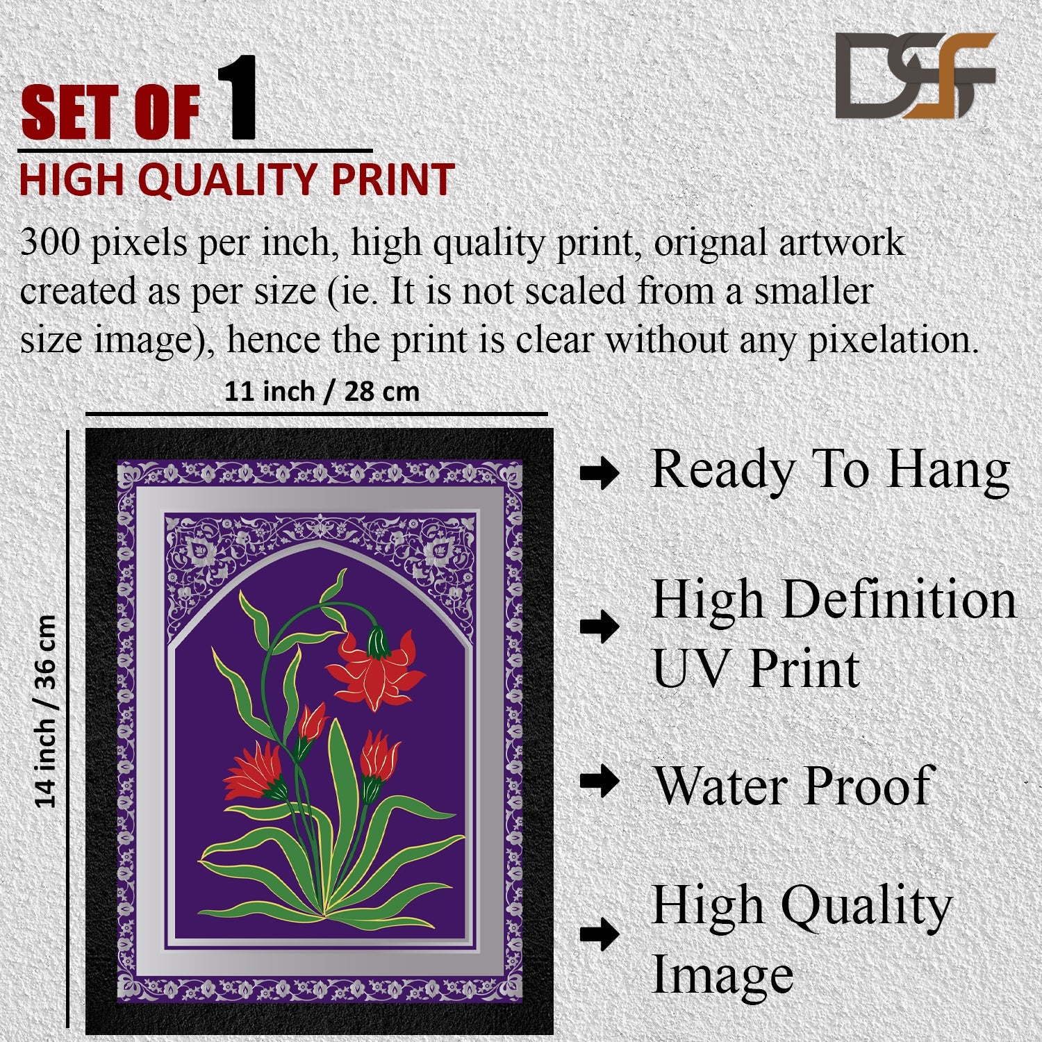 A traditional framed wall art painting of a red flower plant by DSF Wall Art.
