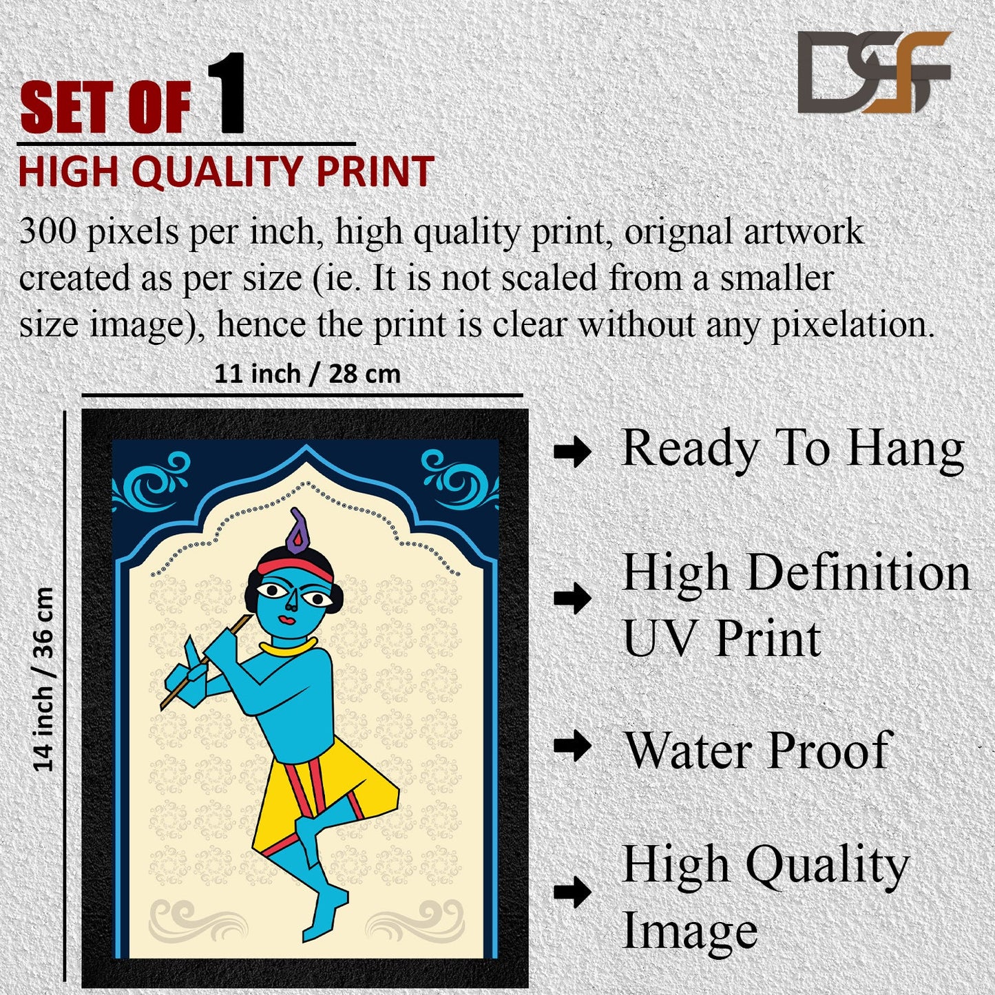 A framed Lord Krishna flute painting by DSF Wall Art.