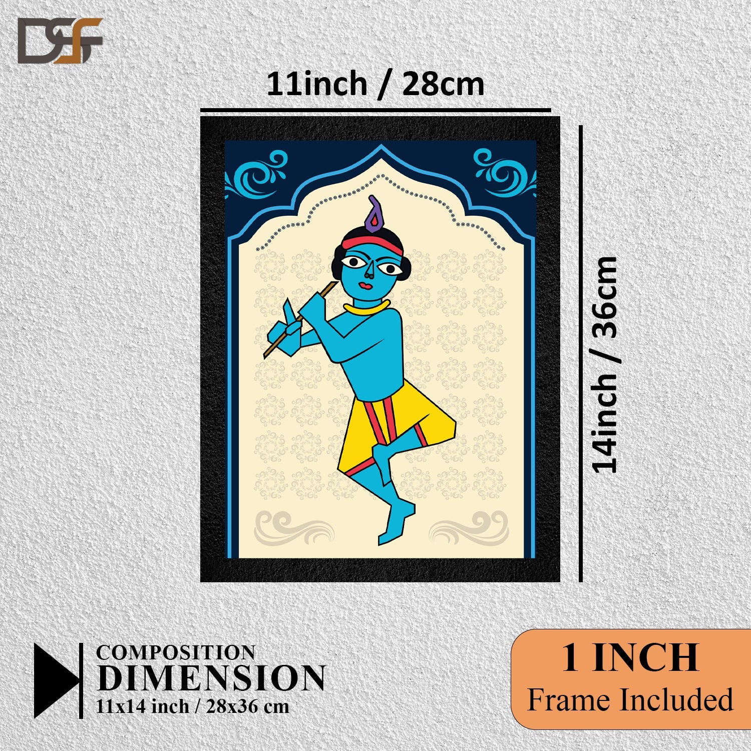 A framed Lord Krishna flute painting by DSF Wall Art.