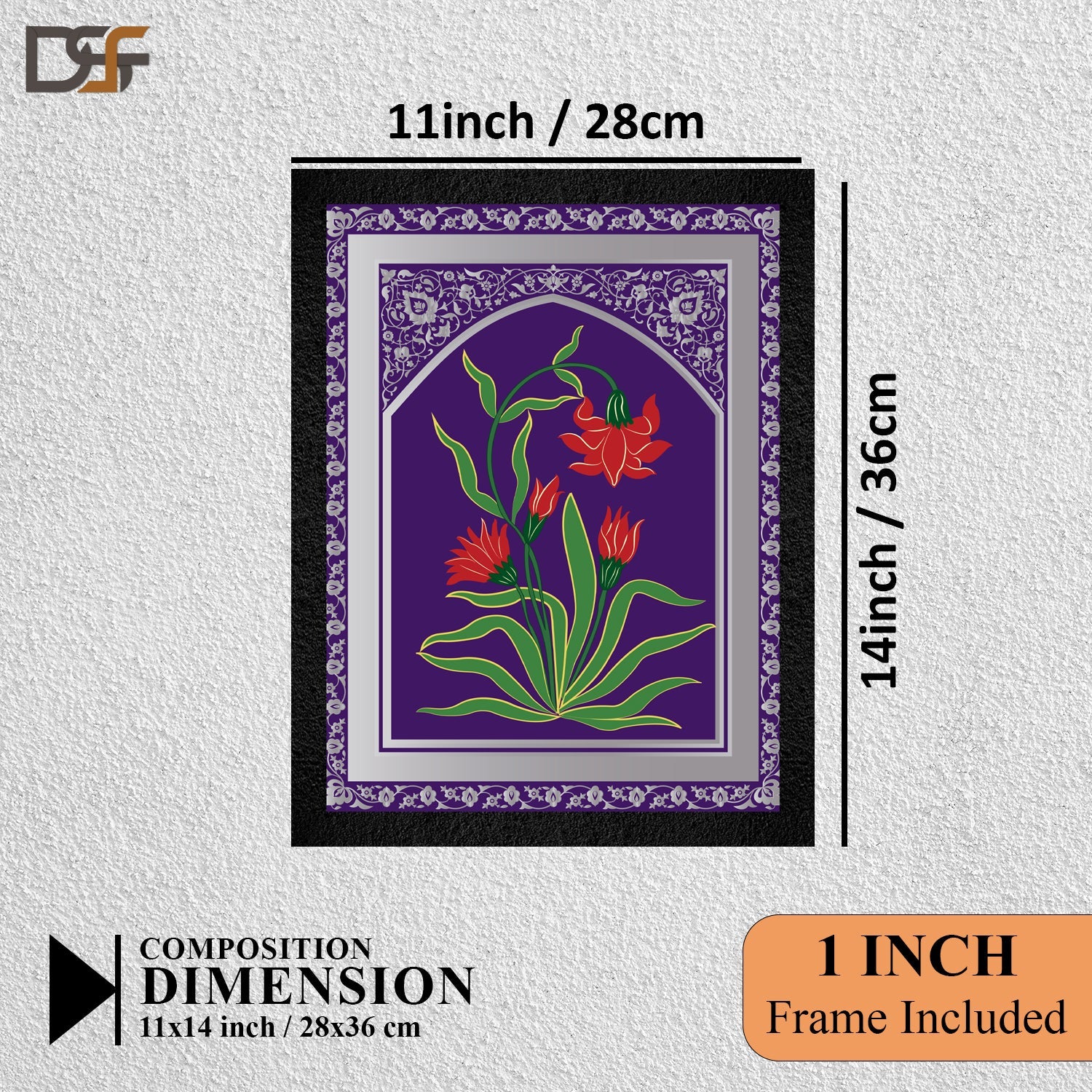 A traditional framed wall art painting of a red flower plant by DSF Wall Art.